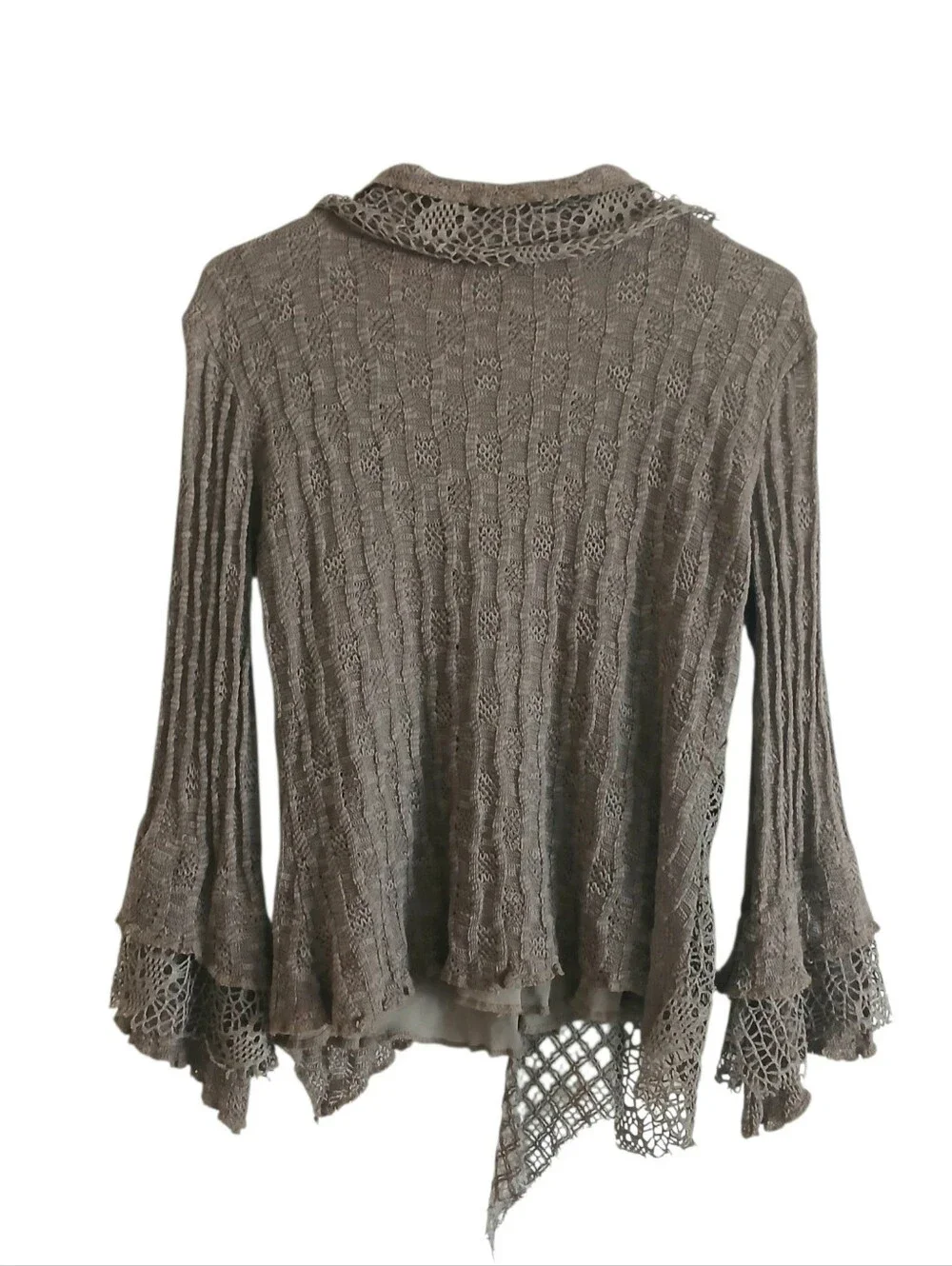 PRETTY ANGEL Mixed Media Goblincore Bell Sleeve Top Women's L Brown Crochet - Picture 2 of 8